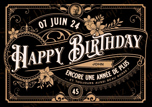 Happy Birthday vintage ornement classic