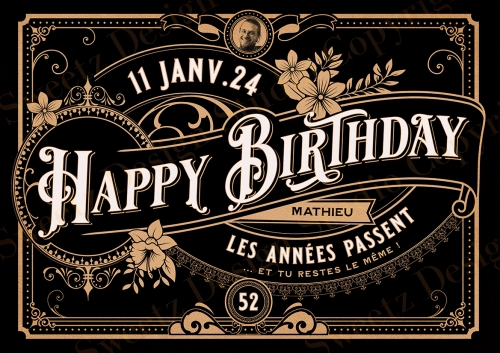 Design Happy Birthday Vintage classic Noir/or