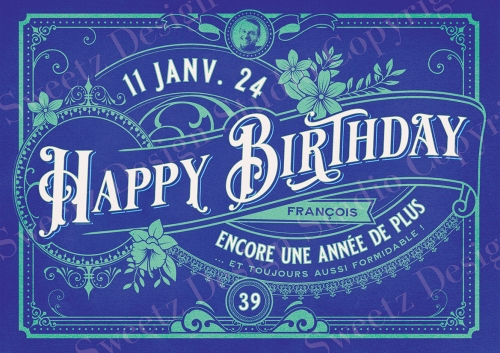 Design Happy Birthday Vintage classic Noir/or