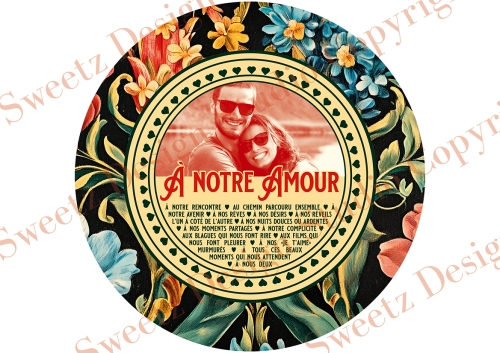 Vintage St-Valentin Fleurs - À Notre Amour- photo personnalisable - Noir