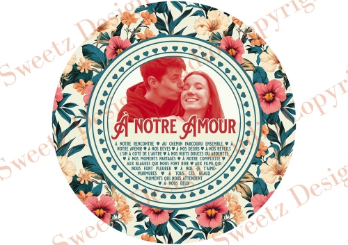 Vintage St-Valentin Fleurs - À Notre Amour - photo personnalisable - Bleu
