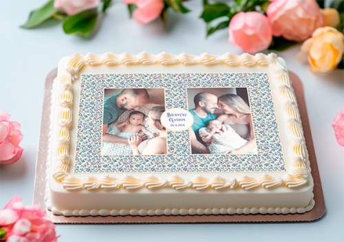 Motif petites fleurs bleues - texte + photos personnalisées